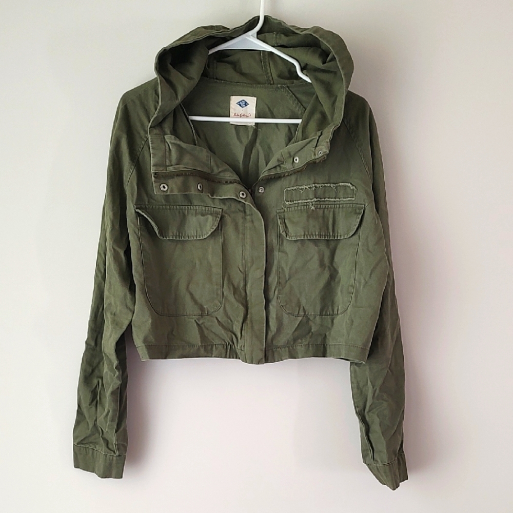 By H&M Khaki Utility Cropped Jacket with Hood